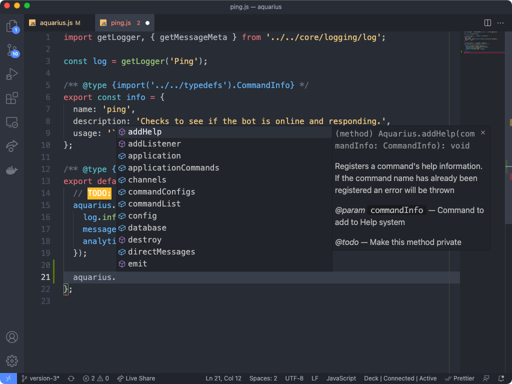 Class methods and properties are displayed